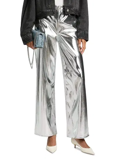 rag & bone Women's Logan Metallic Faux Leather High-Rise Wide-Leg Pants - Silver | Thumbnail 3 rag & bone Women's Logan Metallic Faux Leather High-Rise Wide-Leg Pants - Silver | Thumbnail 3