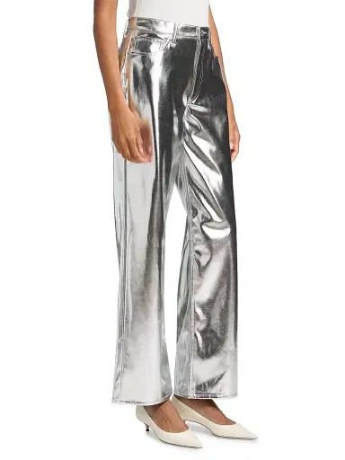 rag & bone Women's Logan Metallic Faux Leather High-Rise Wide-Leg Pants - Silver | Thumbnail 4 rag & bone Women's Logan Metallic Faux Leather High-Rise Wide-Leg Pants - Silver | Thumbnail 4