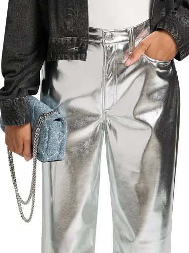 rag & bone Women's Logan Metallic Faux Leather High-Rise Wide-Leg Pants - Silver | Thumbnail 6 rag & bone Women's Logan Metallic Faux Leather High-Rise Wide-Leg Pants - Silver | Thumbnail 6
