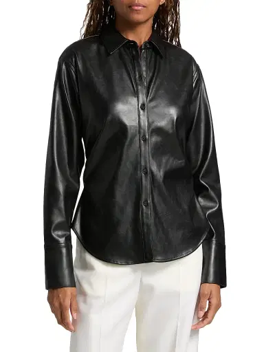 rag & bone Women's Leah Faux-Leather Button-Front Shirt - Black | Thumbnail 3 rag & bone Women's Leah Faux-Leather Button-Front Shirt - Black | Thumbnail 3