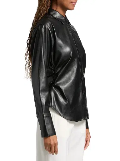 rag & bone Women's Leah Faux-Leather Button-Front Shirt - Black | Thumbnail 4 rag & bone Women's Leah Faux-Leather Button-Front Shirt - Black | Thumbnail 4