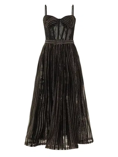 PatBO Women's Prism Metallic Thread Midi-Dress - Black | Thumbnail 1 PatBO Women's Prism Metallic Thread Midi-Dress - Black | Thumbnail 1