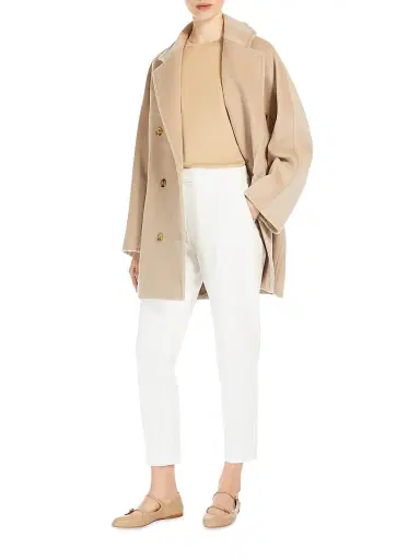 Max Mara Women's Short 101801 Icon Coat - Ecru | Thumbnail 4 Max Mara Women's Short 101801 Icon Coat - Ecru | Thumbnail 4