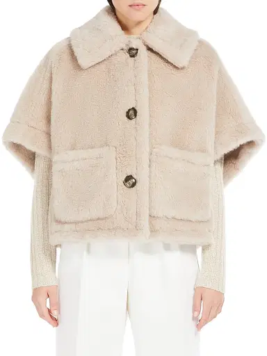 Max Mara Women's Cape in Alpaca and Wool Teddy Fabric - Beige - Size Medium | Thumbnail 2 Max Mara Women's Cape in Alpaca and Wool Teddy Fabric - Beige - Size Medium | Thumbnail 2