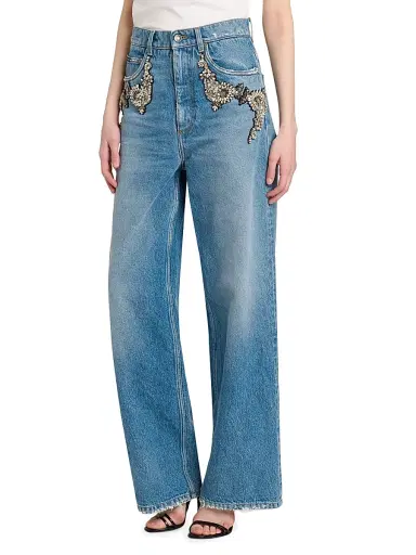 Dolce & Gabbana Women's Crystal-Embellished High-Rise Wide-Leg Jeans - Variante Abbinata | Thumbnail 4 Dolce & Gabbana Women's Crystal-Embellished High-Rise Wide-Leg Jeans - Variante Abbinata | Thumbnail 4