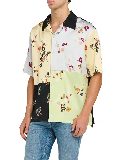Bottega Veneta Men's Colorblocked Floral Button-Front Shirt | Thumbnail 4 Bottega Veneta Men's Colorblocked Floral Button-Front Shirt | Thumbnail 4