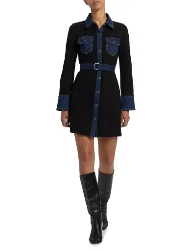 Cinq à Sept Women's Aliza Denim-Trimmed Minidress - Black Fontaine | Thumbnail 2 Cinq à Sept Women's Aliza Denim-Trimmed Minidress - Black Fontaine | Thumbnail 2