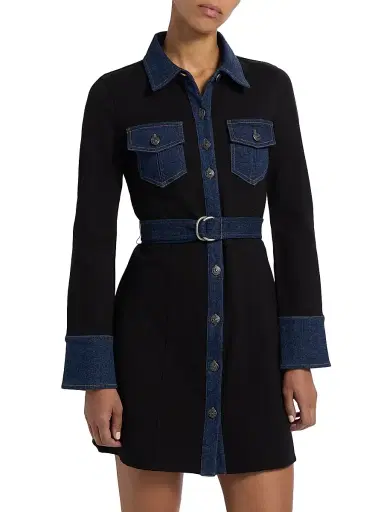 Cinq à Sept Women's Aliza Denim-Trimmed Minidress - Black Fontaine | Thumbnail 3 Cinq à Sept Women's Aliza Denim-Trimmed Minidress - Black Fontaine | Thumbnail 3
