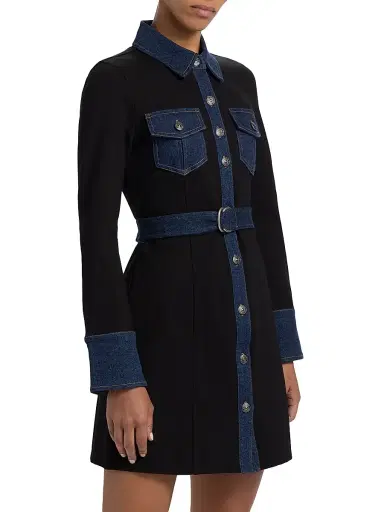 Cinq à Sept Women's Aliza Denim-Trimmed Minidress - Black Fontaine | Thumbnail 4 Cinq à Sept Women's Aliza Denim-Trimmed Minidress - Black Fontaine | Thumbnail 4