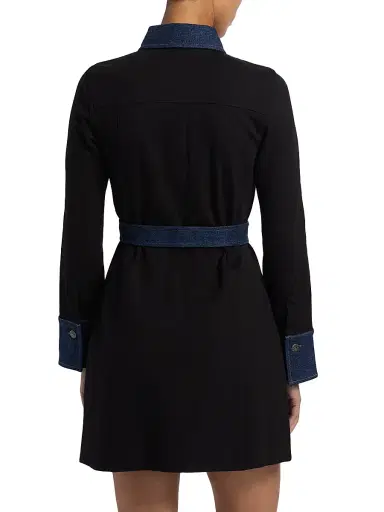 Cinq à Sept Women's Aliza Denim-Trimmed Minidress - Black Fontaine | Thumbnail 5 Cinq à Sept Women's Aliza Denim-Trimmed Minidress - Black Fontaine | Thumbnail 5