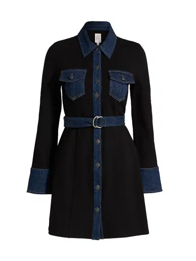 Cinq à Sept Women's Aliza Denim-Trimmed Minidress - Black Fontaine | Thumbnail 1 Cinq à Sept Women's Aliza Denim-Trimmed Minidress - Black Fontaine | Thumbnail 1