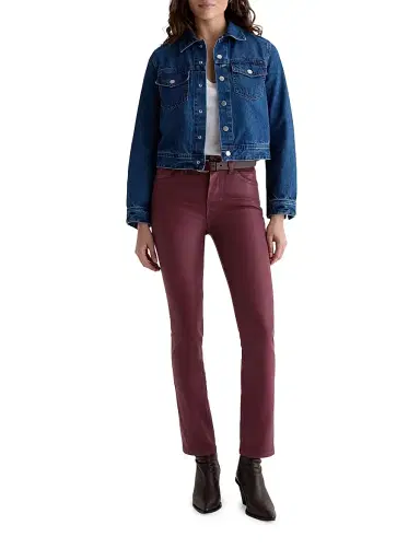AG Jeans Women's Mari Coated Mid-Rise Slim Straight Jeans - Leatherette Winery | Thumbnail 2 AG Jeans Women's Mari Coated Mid-Rise Slim Straight Jeans - Leatherette Winery | Thumbnail 2