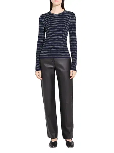 Theory Women's Striped Wool Rib-Knit Long-Sleeve Top - Deep Navy Multi | Thumbnail 2 Theory Women's Striped Wool Rib-Knit Long-Sleeve Top - Deep Navy Multi | Thumbnail 2
