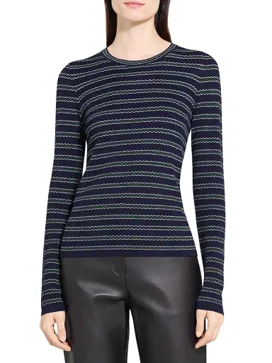 Theory Women's Striped Wool Rib-Knit Long-Sleeve Top - Deep Navy Multi | Thumbnail 3 Theory Women's Striped Wool Rib-Knit Long-Sleeve Top - Deep Navy Multi | Thumbnail 3