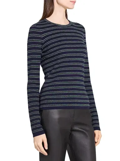 Theory Women's Striped Wool Rib-Knit Long-Sleeve Top - Deep Navy Multi | Thumbnail 4 Theory Women's Striped Wool Rib-Knit Long-Sleeve Top - Deep Navy Multi | Thumbnail 4