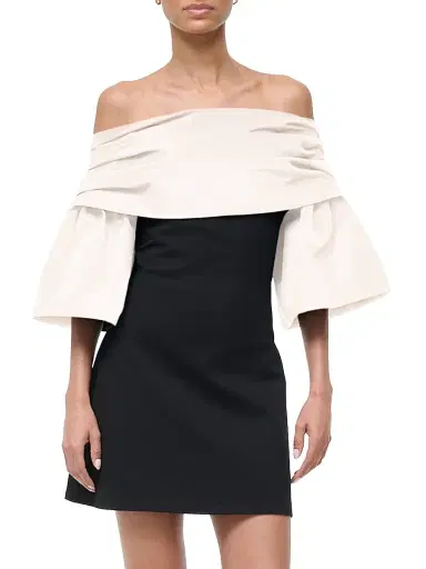 Staud Women's Harper Off-the-Shoulder Minidress - Black Ivory - Size XS | Thumbnail 2 Staud Women's Harper Off-the-Shoulder Minidress - Black Ivory - Size XS | Thumbnail 2