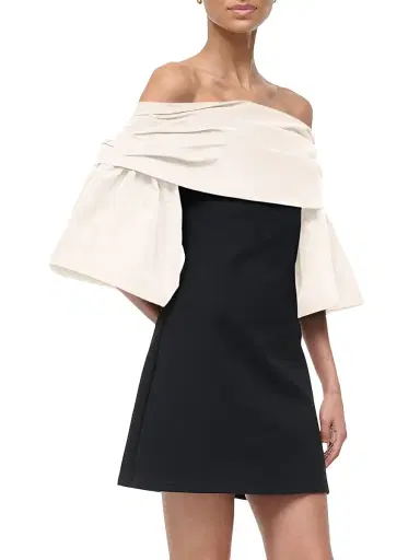 Staud Women's Harper Off-the-Shoulder Minidress - Black Ivory - Size XS | Thumbnail 3 Staud Women's Harper Off-the-Shoulder Minidress - Black Ivory - Size XS | Thumbnail 3