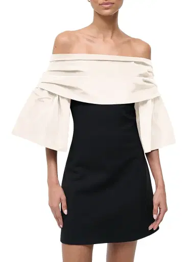 Staud Women's Harper Off-the-Shoulder Minidress - Black Ivory - Size XS | Thumbnail 5 Staud Women's Harper Off-the-Shoulder Minidress - Black Ivory - Size XS | Thumbnail 5