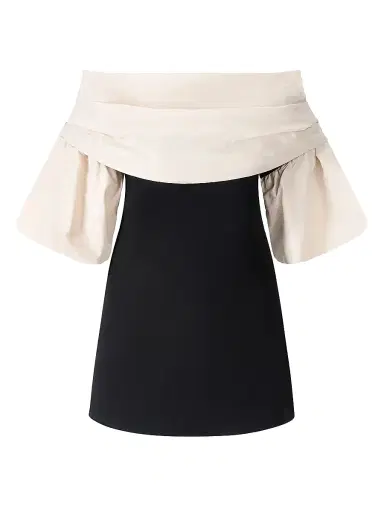 Staud Women's Harper Off-the-Shoulder Minidress - Black Ivory - Size XS | Thumbnail 1 Staud Women's Harper Off-the-Shoulder Minidress - Black Ivory - Size XS | Thumbnail 1