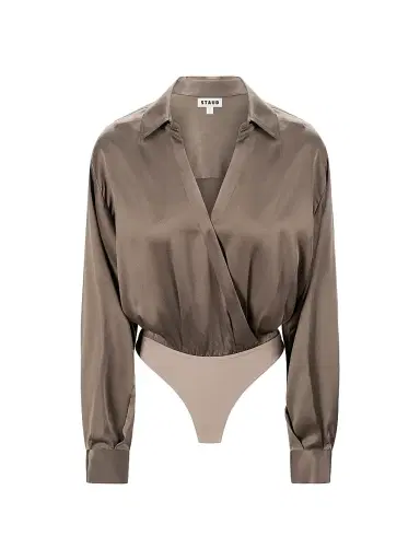 Staud Women's Eve Stretch-Silk Surplice-Neck Bodysuit | Thumbnail 1 Staud Women's Eve Stretch-Silk Surplice-Neck Bodysuit | Thumbnail 1