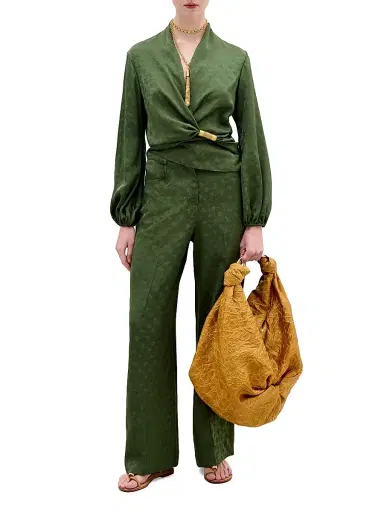 Silvia Tcherassi Women's Emine Jacqaurd Straight Pants - Hunter Green | Thumbnail 2 Silvia Tcherassi Women's Emine Jacqaurd Straight Pants - Hunter Green | Thumbnail 2