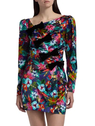 Saloni Women's Kelly Floral Silk Satin Minidress - Stellate Black | Thumbnail 3 Saloni Women's Kelly Floral Silk Satin Minidress - Stellate Black | Thumbnail 3