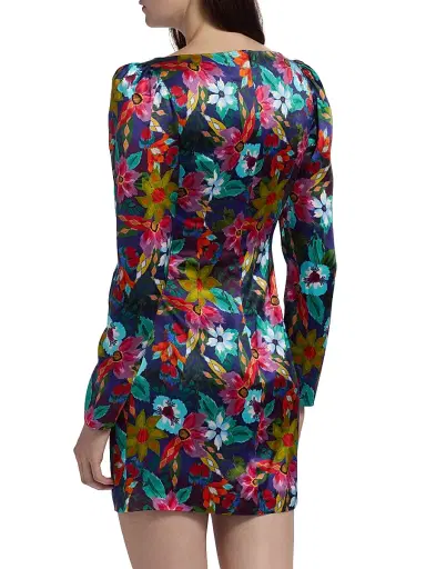 Saloni Women's Kelly Floral Silk Satin Minidress - Stellate Black | Thumbnail 5 Saloni Women's Kelly Floral Silk Satin Minidress - Stellate Black | Thumbnail 5