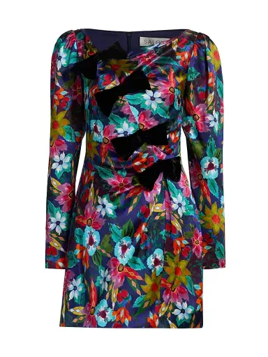 Saloni Women's Kelly Floral Silk Satin Minidress - Stellate Black | Thumbnail 1 Saloni Women's Kelly Floral Silk Satin Minidress - Stellate Black | Thumbnail 1