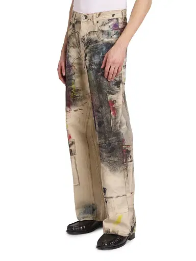 Acne Studios Men's Paint Splash Cotton Pants - White Multi - Size XL | Thumbnail 4 Acne Studios Men's Paint Splash Cotton Pants - White Multi - Size XL | Thumbnail 4