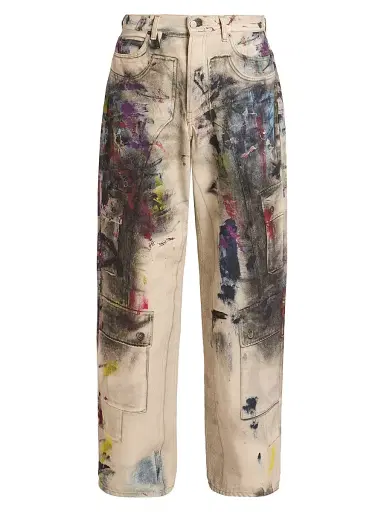 Acne Studios Men's Paint Splash Cotton Pants - White Multi - Size XL | Thumbnail 1 Acne Studios Men's Paint Splash Cotton Pants - White Multi - Size XL | Thumbnail 1