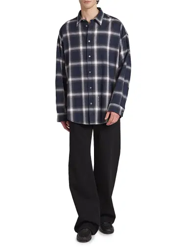 Acne Studios Men's Flannel Check Cotton Shirt - Navy Multi | Thumbnail 2 Acne Studios Men's Flannel Check Cotton Shirt - Navy Multi | Thumbnail 2