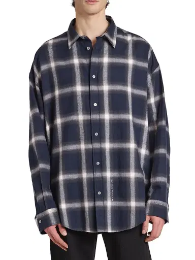 Acne Studios Men's Flannel Check Cotton Shirt - Navy Multi | Thumbnail 3 Acne Studios Men's Flannel Check Cotton Shirt - Navy Multi | Thumbnail 3