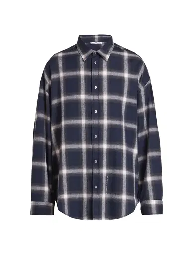 Acne Studios Men's Flannel Check Cotton Shirt - Navy Multi | Thumbnail 1 Acne Studios Men's Flannel Check Cotton Shirt - Navy Multi | Thumbnail 1