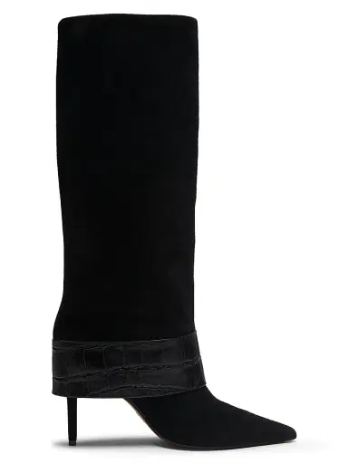 Schutz Women's Beatrix Suede Foldover Boots - Black | Thumbnail 1 Schutz Women's Beatrix Suede Foldover Boots - Black | Thumbnail 1