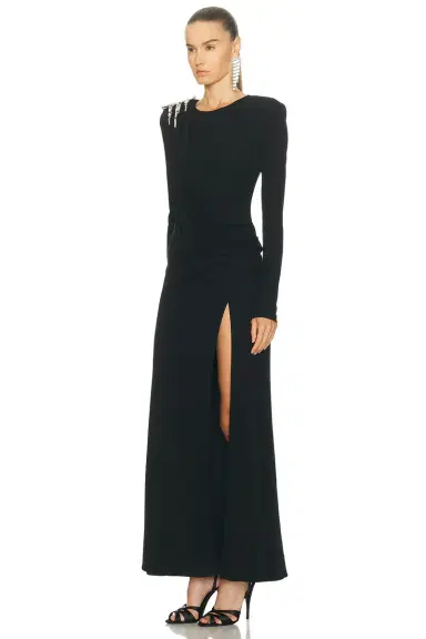 AREA Draped Long Sleeve Gown | Thumbnail 3 AREA Draped Long Sleeve Gown | Thumbnail 3