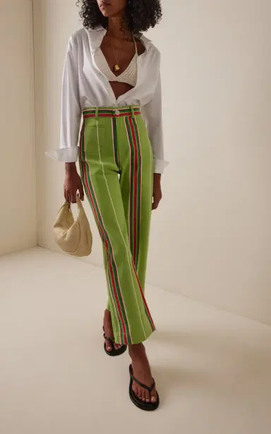 LA VESTE Exclusive Riviera Pippi Striped Cotton Pants - Green | Thumbnail 2 LA VESTE Exclusive Riviera Pippi Striped Cotton Pants - Green | Thumbnail 2