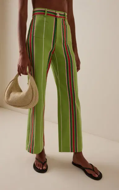LA VESTE Exclusive Riviera Pippi Striped Cotton Pants - Green | Thumbnail 3 LA VESTE Exclusive Riviera Pippi Striped Cotton Pants - Green | Thumbnail 3