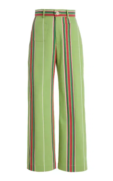 LA VESTE Exclusive Riviera Pippi Striped Cotton Pants - Green | Thumbnail 1 LA VESTE Exclusive Riviera Pippi Striped Cotton Pants - Green | Thumbnail 1