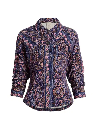 Cinq à Sept Women's Canyon Paisley Velveteen Jacket - Indigo Multi | Thumbnail 1 Cinq à Sept Women's Canyon Paisley Velveteen Jacket - Indigo Multi | Thumbnail 1