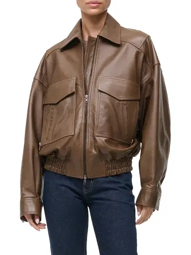 Staud Women's Eugene Leather Bomber Jacket | Thumbnail 5 Staud Women's Eugene Leather Bomber Jacket | Thumbnail 5