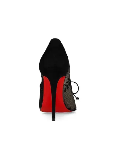 Christian Louboutin Women's Km 100MM Lace and Leather Pumps - Black | Thumbnail 3 Christian Louboutin Women's Km 100MM Lace and Leather Pumps - Black | Thumbnail 3
