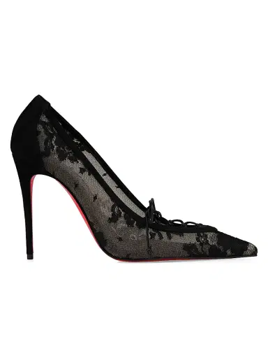 Christian Louboutin Women's Km 100MM Lace and Leather Pumps - Black | Thumbnail 1 Christian Louboutin Women's Km 100MM Lace and Leather Pumps - Black | Thumbnail 1