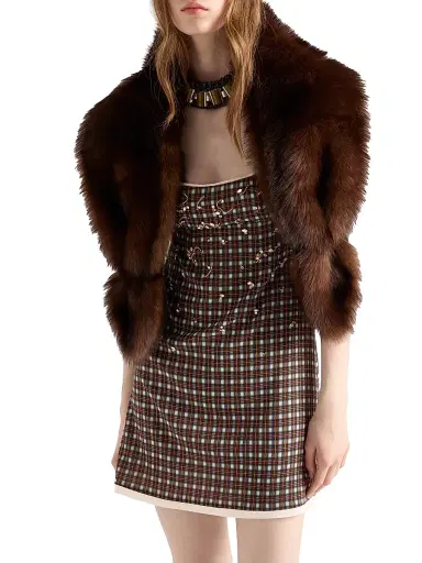Prada Women's Embellished Checked Georgette Mini-Dress - Green | Thumbnail 5 Prada Women's Embellished Checked Georgette Mini-Dress - Green | Thumbnail 5