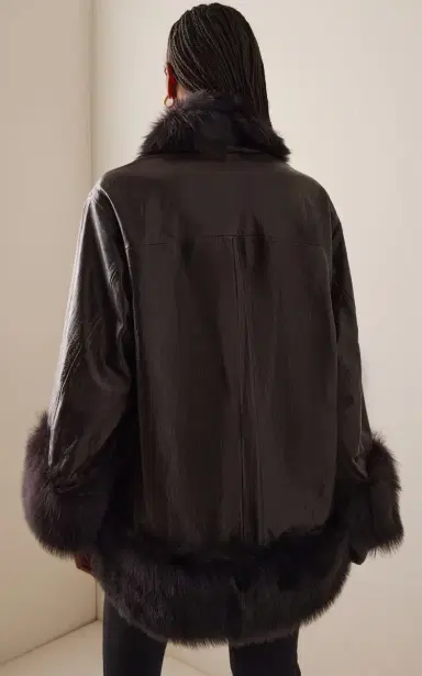 Nour Hammour Sabine Shearling-Trimmed Croc-Effect Leather Coat | Thumbnail 4 Nour Hammour Sabine Shearling-Trimmed Croc-Effect Leather Coat | Thumbnail 4