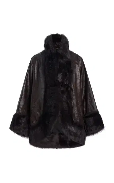 Nour Hammour Sabine Shearling-Trimmed Croc-Effect Leather Coat | Thumbnail 1 Nour Hammour Sabine Shearling-Trimmed Croc-Effect Leather Coat | Thumbnail 1
