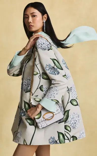 Oscar de la Renta Porcelain Flowers Short Faille Coat | Thumbnail 9 Oscar de la Renta Porcelain Flowers Short Faille Coat | Thumbnail 9