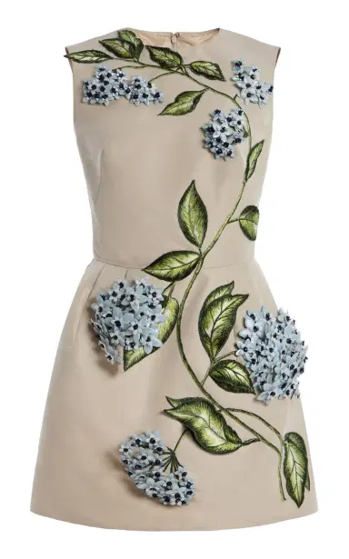 Oscar de la Renta Porcelain Flowers Embellished Faille Mini Dress | Thumbnail 1 Oscar de la Renta Porcelain Flowers Embellished Faille Mini Dress | Thumbnail 1