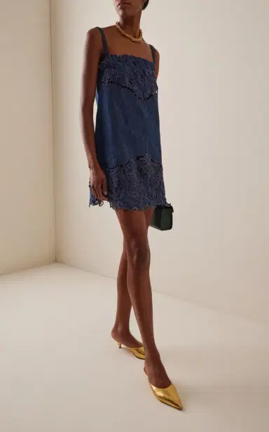 Oscar de la Renta Embroidered Denim Mini Dress | Thumbnail 3 Oscar de la Renta Embroidered Denim Mini Dress | Thumbnail 3