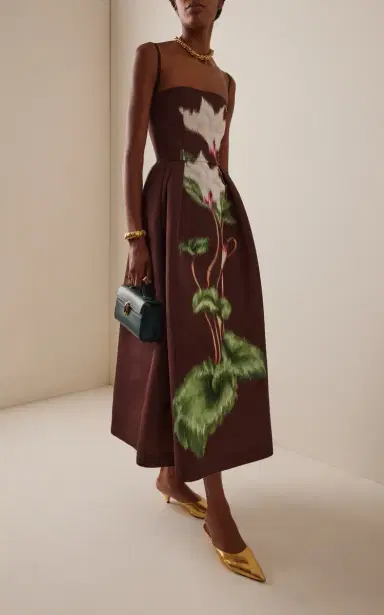 Oscar de la Renta Cyclamen Faille Midi Dress | Thumbnail 2 Oscar de la Renta Cyclamen Faille Midi Dress | Thumbnail 2