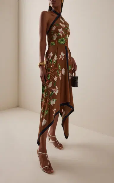 Oscar de la Renta Cyclamen Silk Halter Midi Dress | Thumbnail 2 Oscar de la Renta Cyclamen Silk Halter Midi Dress | Thumbnail 2